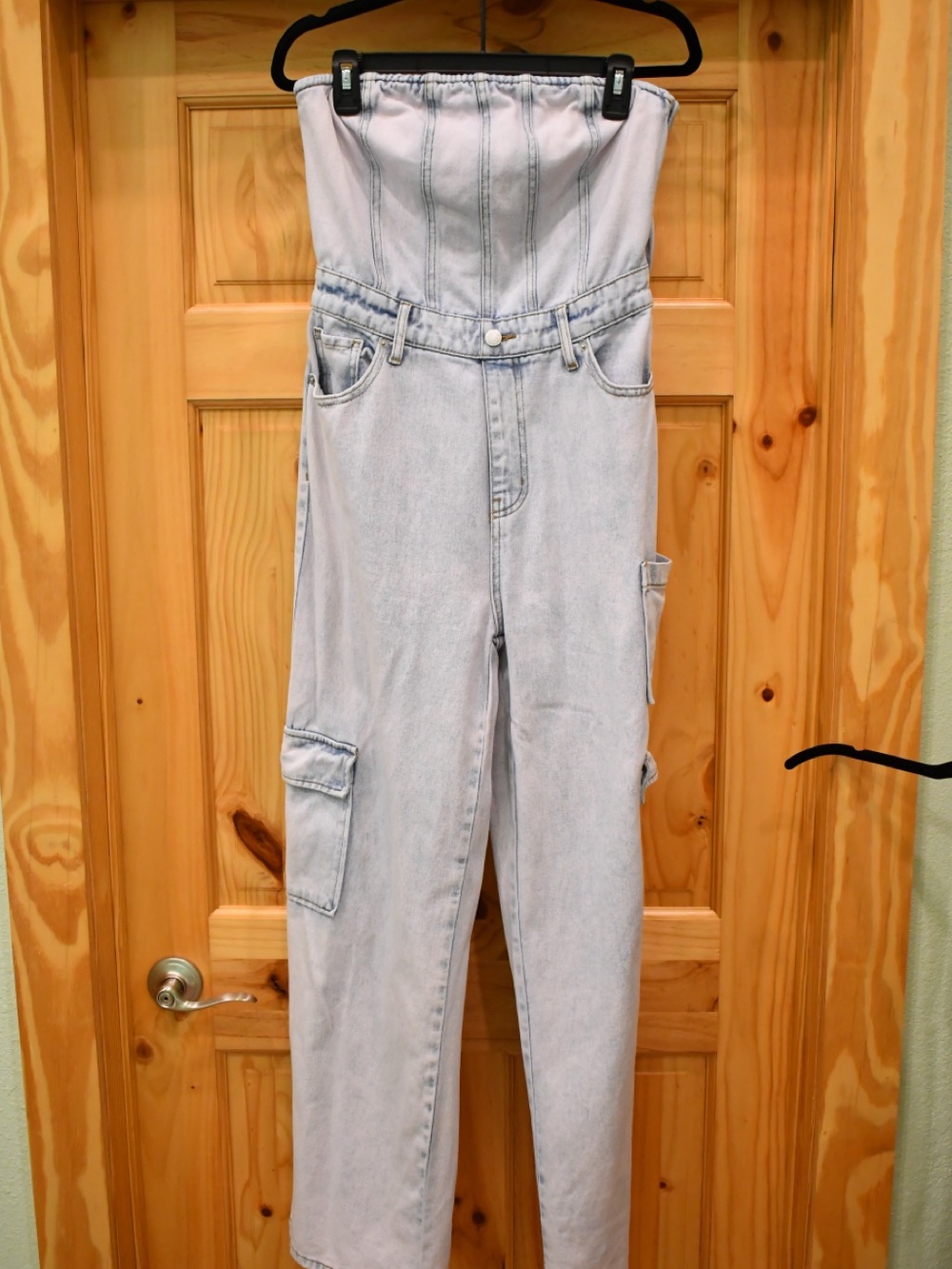 wild fable Light Wash Strapless Denim Jumpsuit Strapless Overalls - Picture 2 of 8